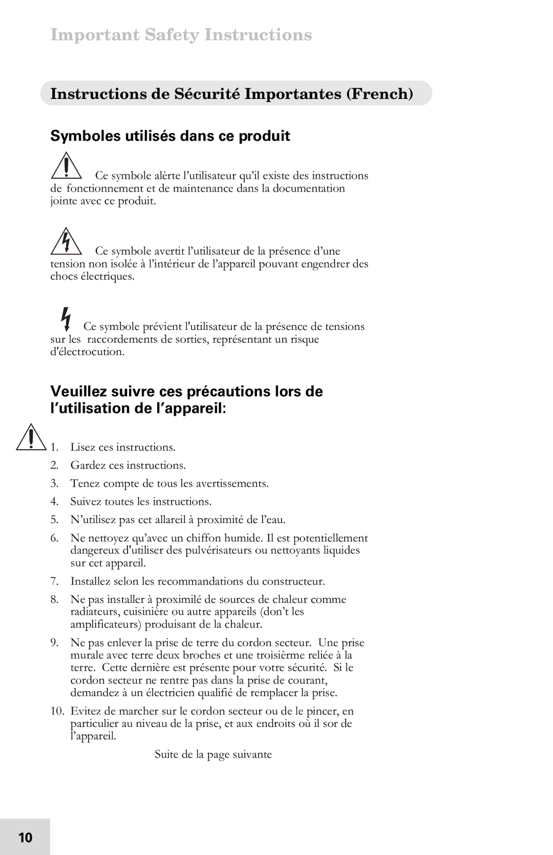 Alesis 7-51-0121-A manual Instructions de Sécurité Importantes French, Symboles utilisés dans ce produit 