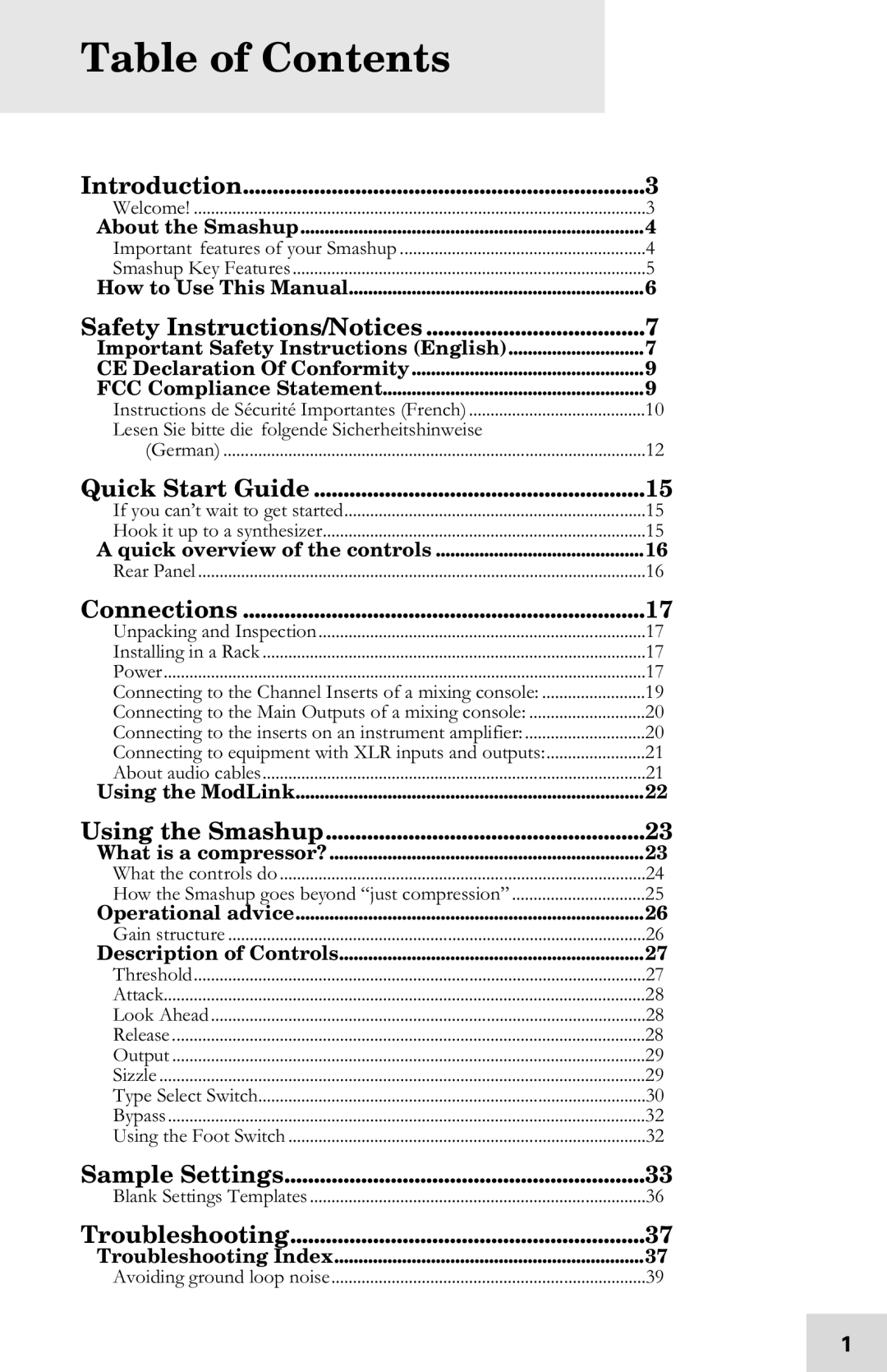 Alesis 7-51-0121-A manual Table of Contents 