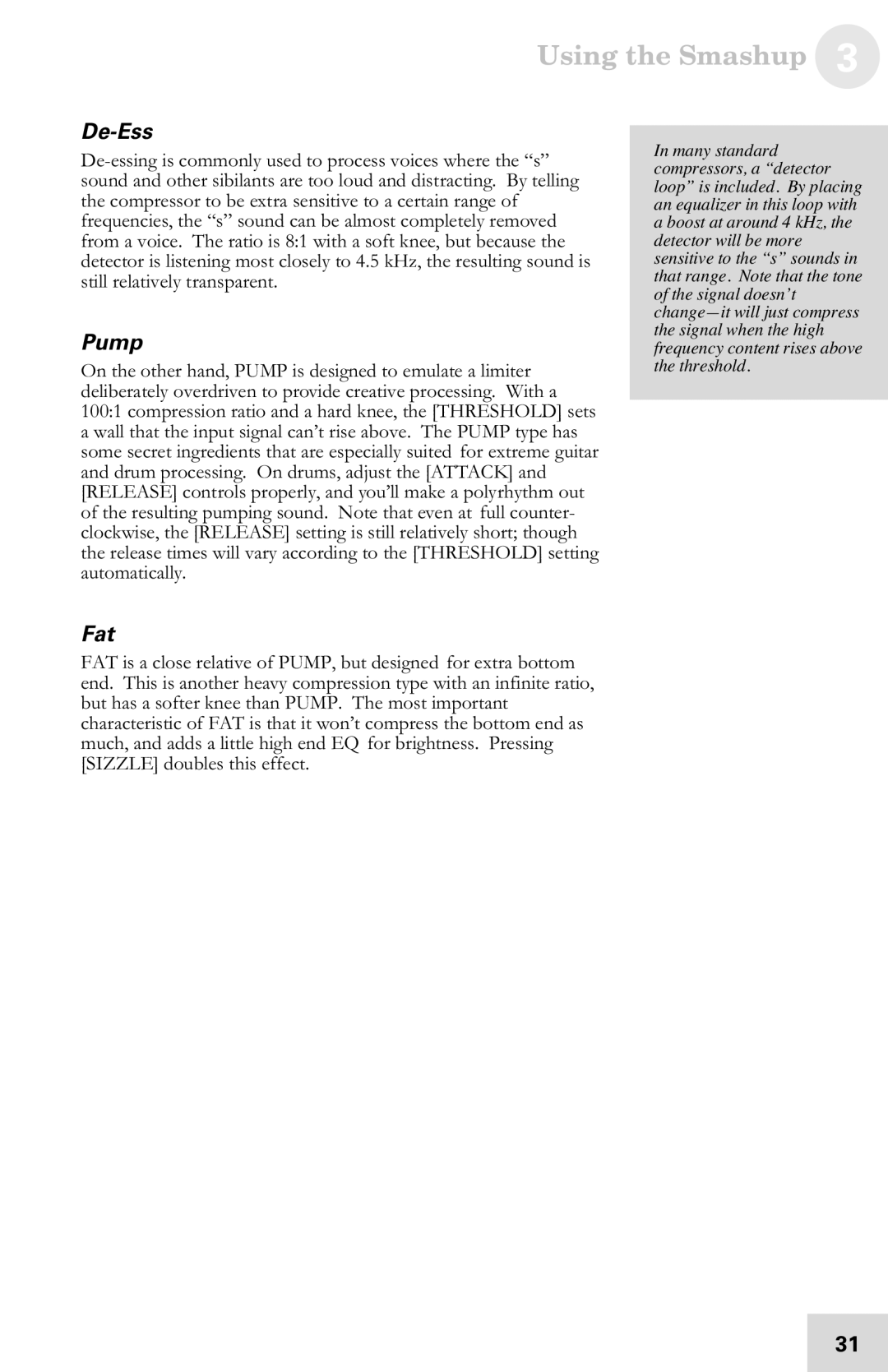 Alesis 7-51-0121-A manual De-Ess, Pump, Fat 