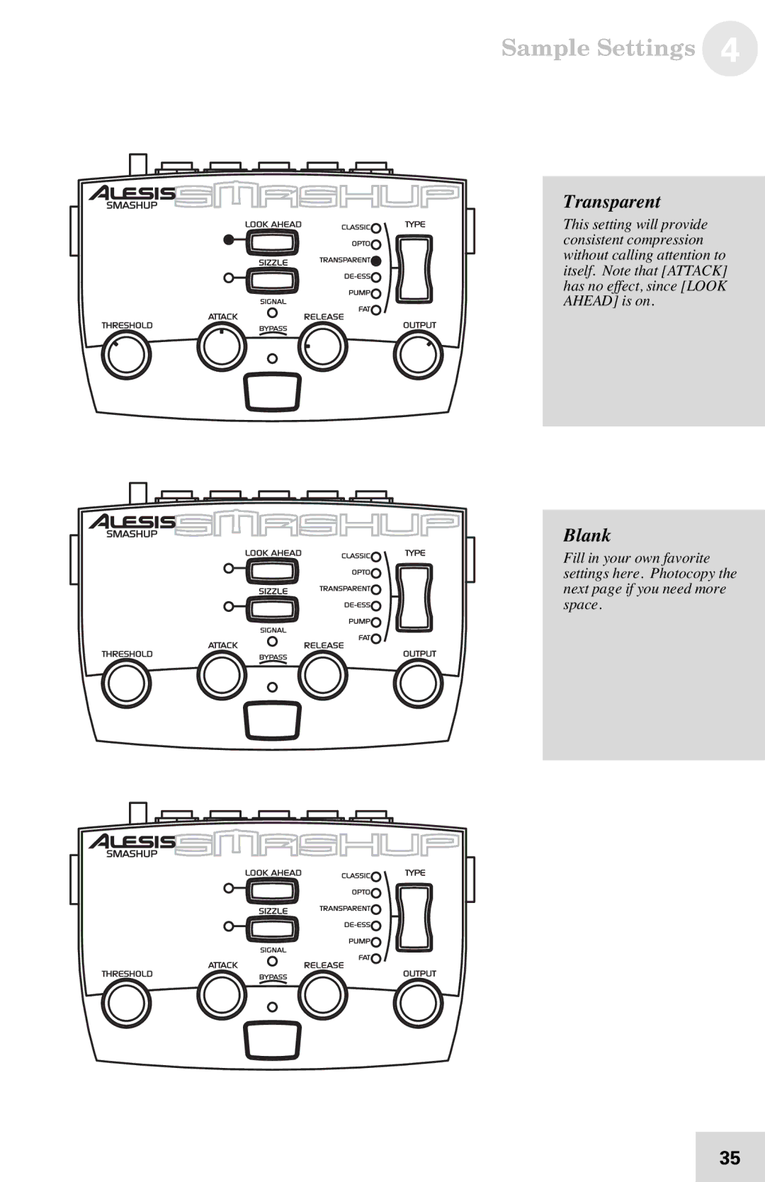 Alesis 7-51-0121-A manual Transparent, Blank 