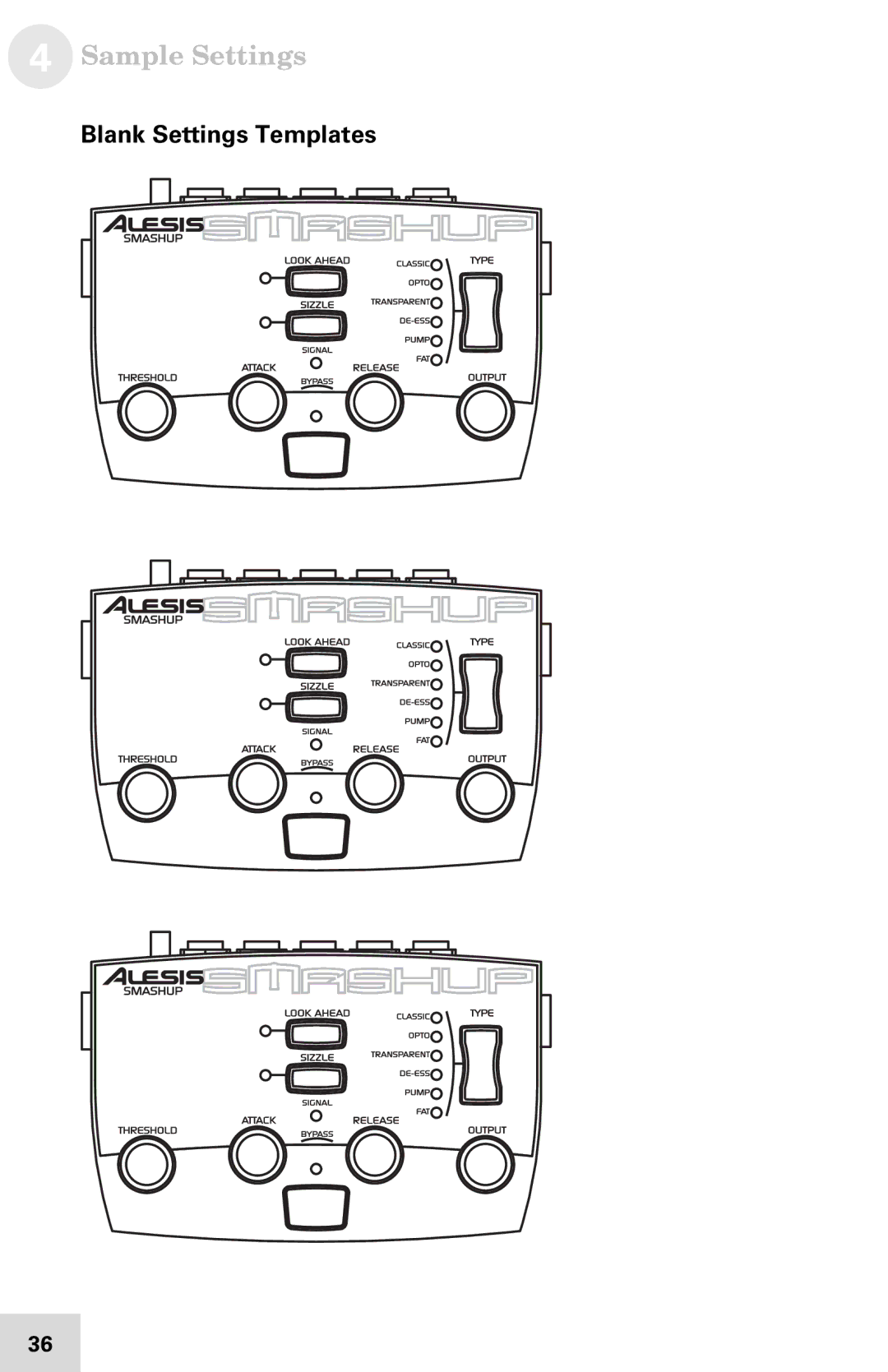 Alesis 7-51-0121-A manual Blank Settings Templates 