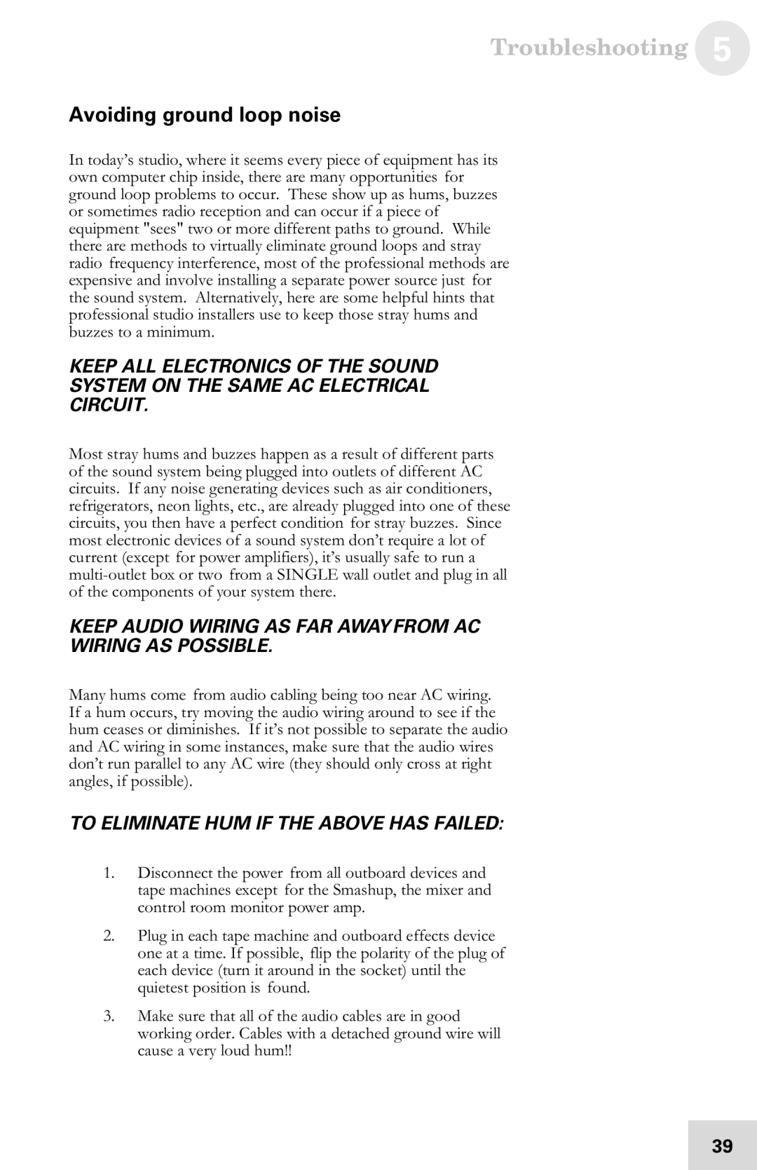 Alesis 7-51-0121-A manual Avoiding ground loop noise, Keep Audio Wiring AS FAR Away from AC Wiring AS Possible 