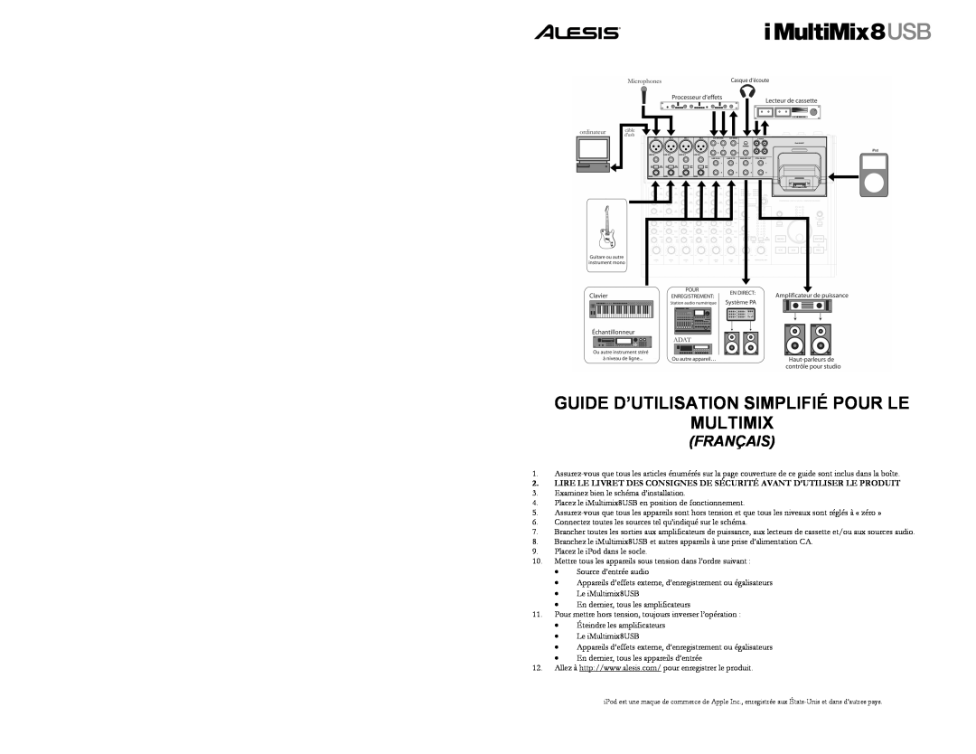 Alesis 8 quick start Guide D’Utilisation Simplifié Pour Le Multimix, Français 