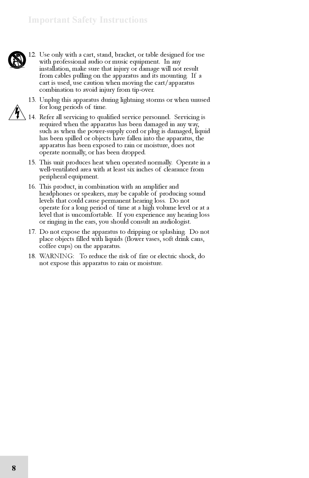 Alesis 8FX manual Important Safety Instructions 