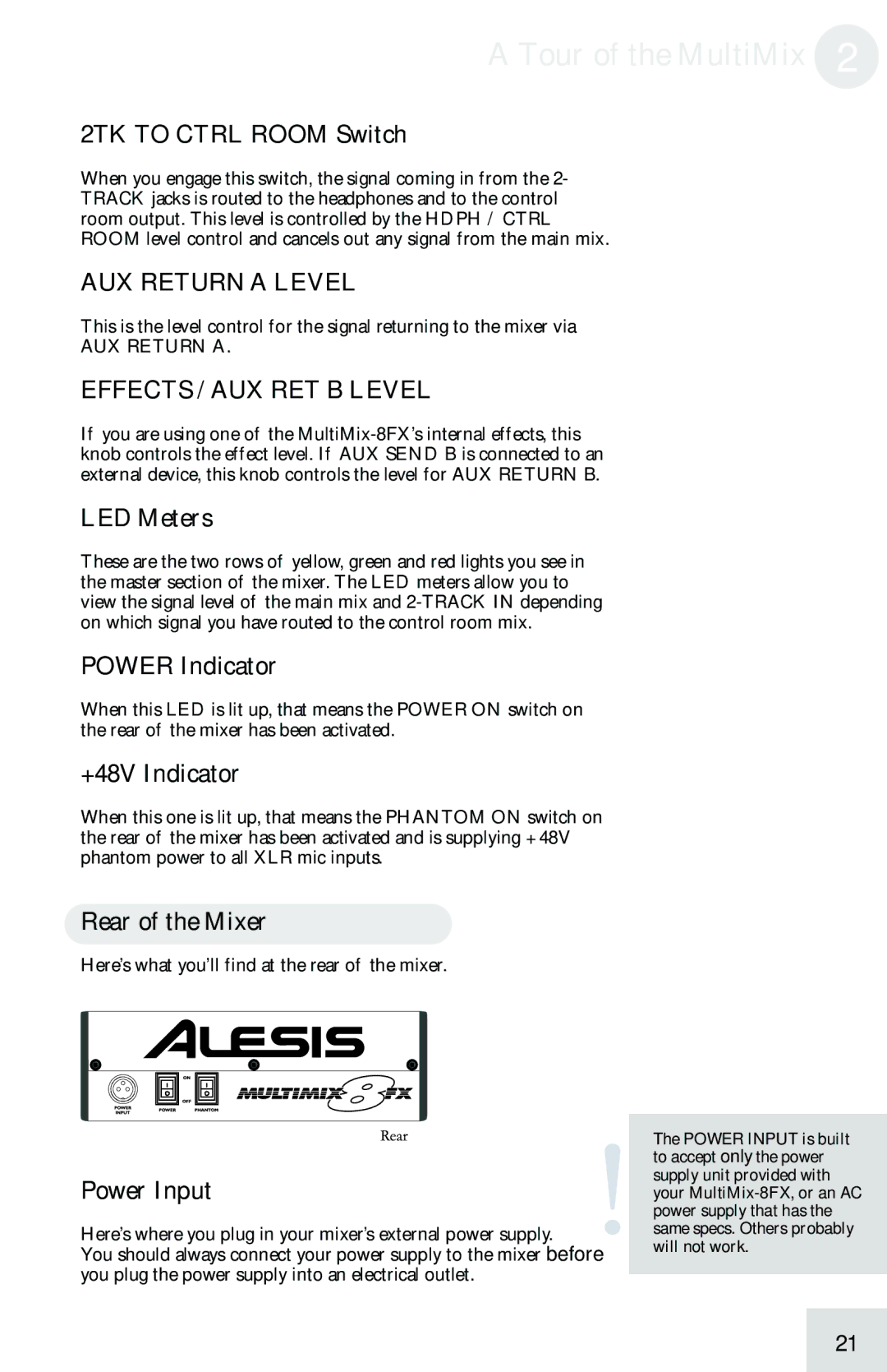 Alesis 8FX manual AUX Return a Level, Effects / AUX RET B Level 