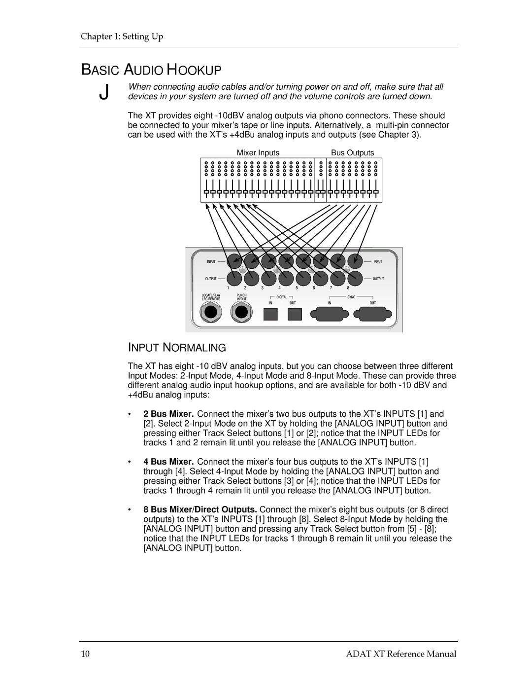 Alesis ADAT-XT manual Basic Audio Hookup, Input Normaling 