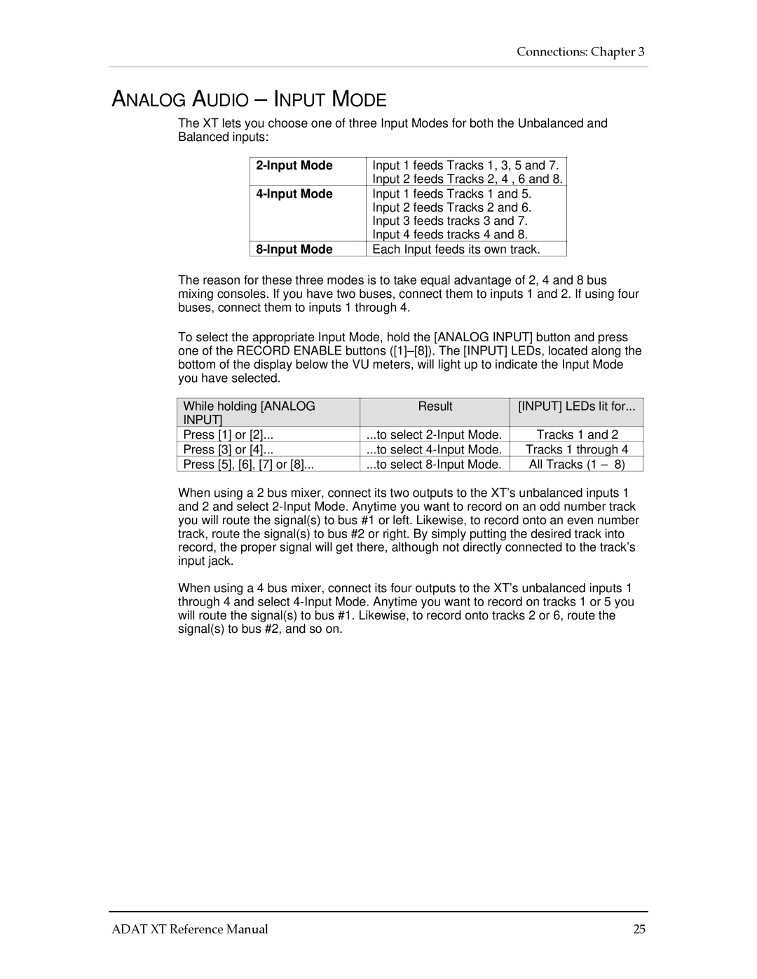 Alesis ADAT-XT manual Analog Audio Input Mode 