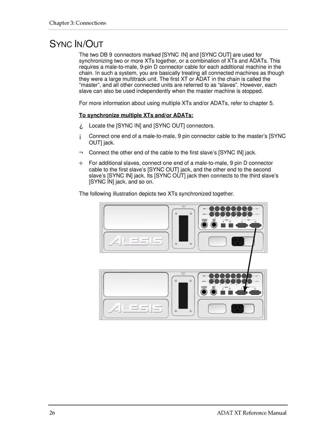 Alesis ADAT-XT manual Sync IN/OUT, To synchronize multiple XTs and/or ADATs 