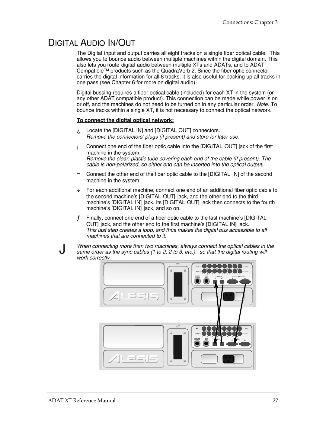 Alesis ADAT-XT manual Digital Audio IN/OUT, To connect the digital optical network 