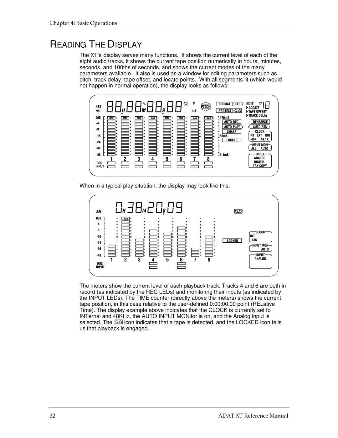 Alesis ADAT-XT manual Reading the Display 