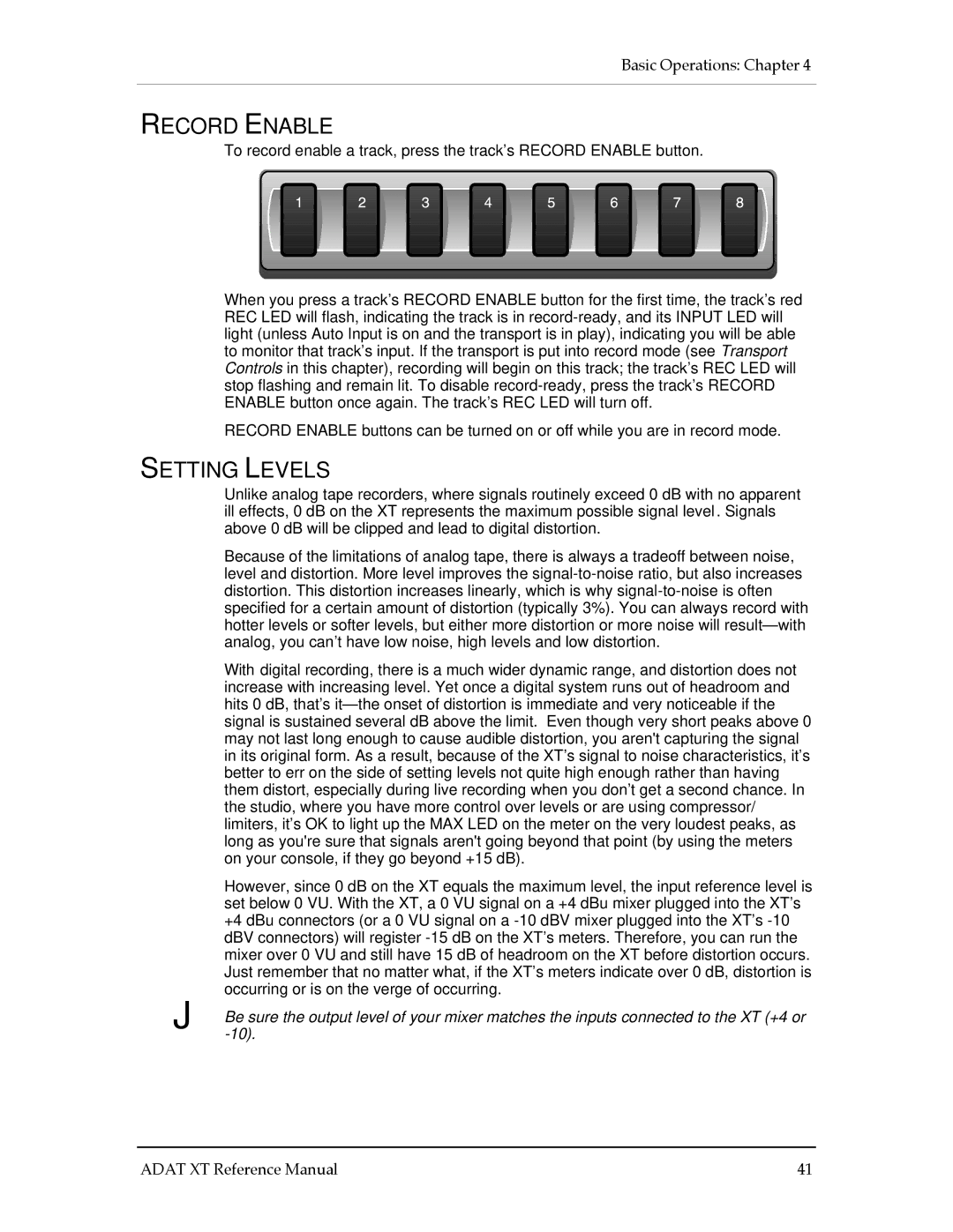 Alesis ADAT-XT manual Record Enable, Setting Levels 