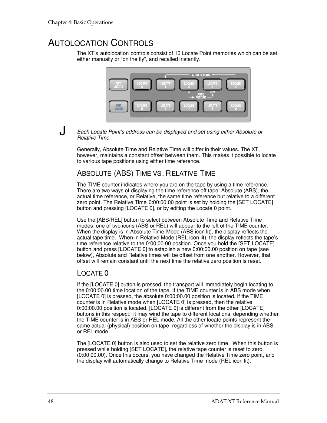 Alesis ADAT-XT manual Autolocation Controls, Absolute ABS Time VS . Relative Time, Locate 