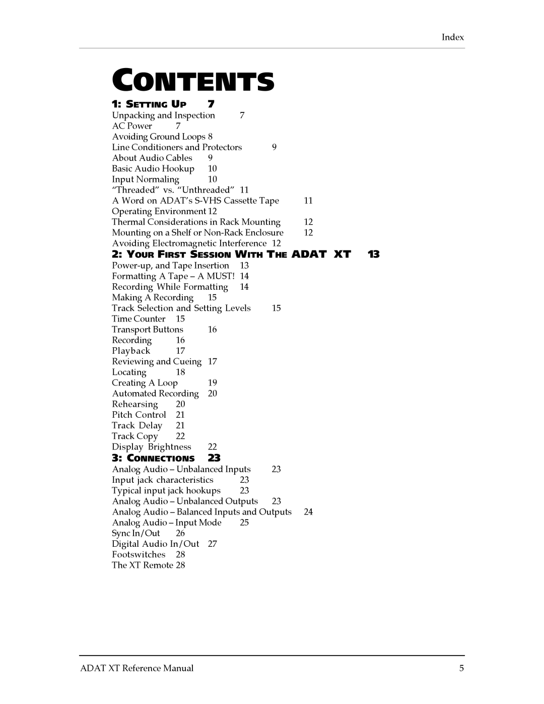 Alesis ADAT-XT manual Contents 