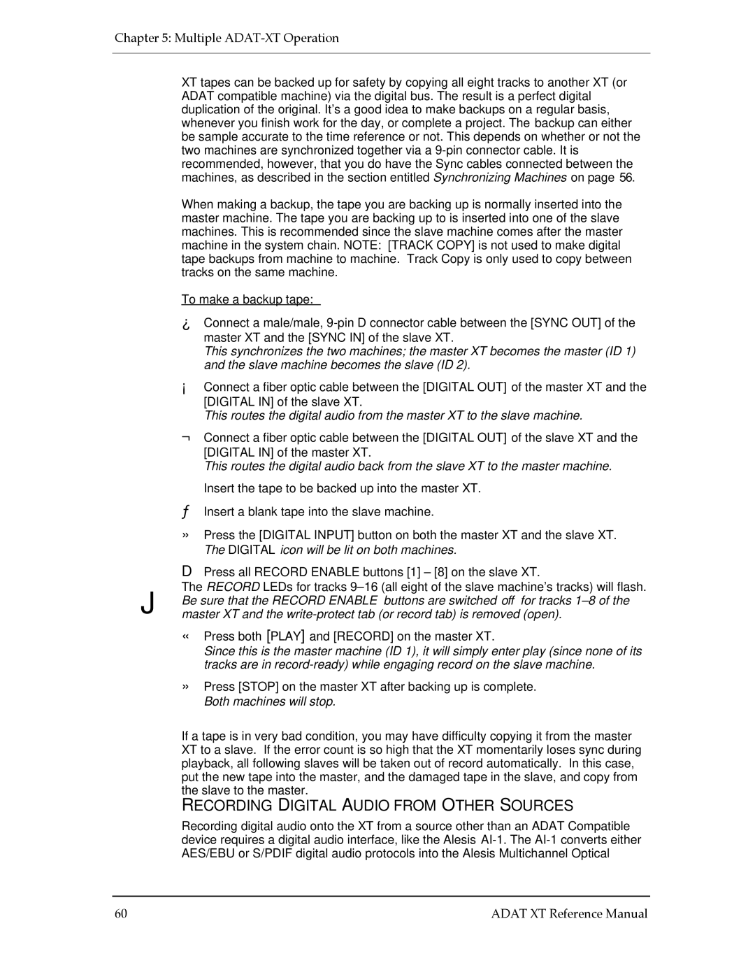 Alesis ADAT-XT manual Recording Digital Audio from Other Sources, To make a backup tape 