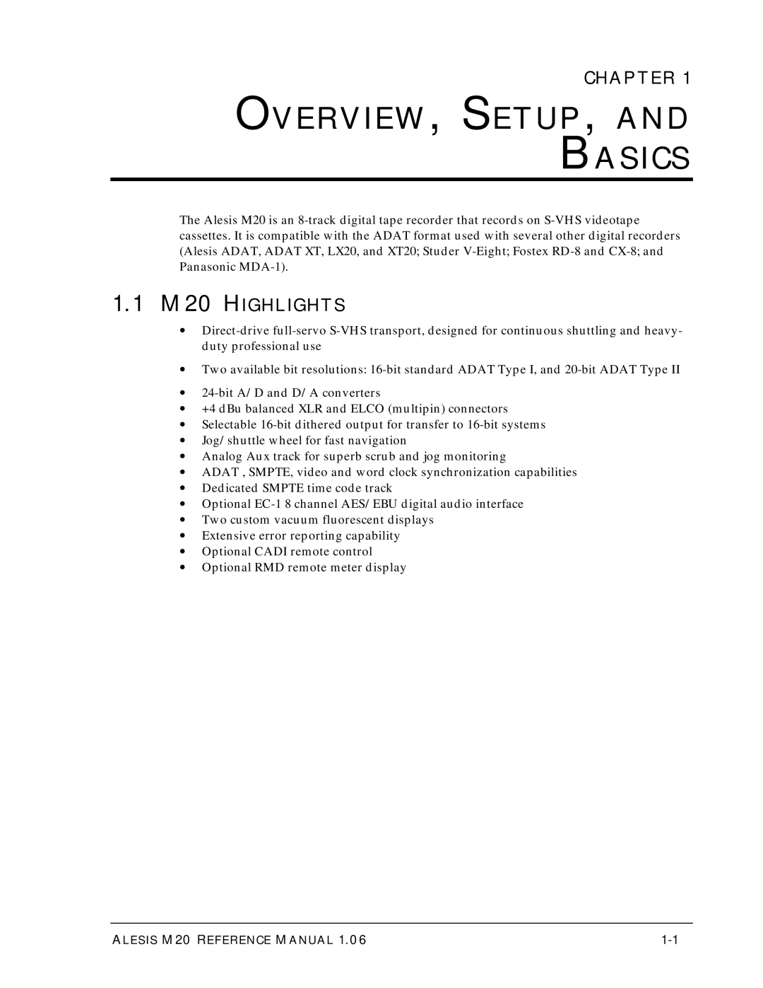 Alesis ALESIS M20 owner manual OVERVIEW, SETUP, and Basics, Chapter, M20 Highlights 