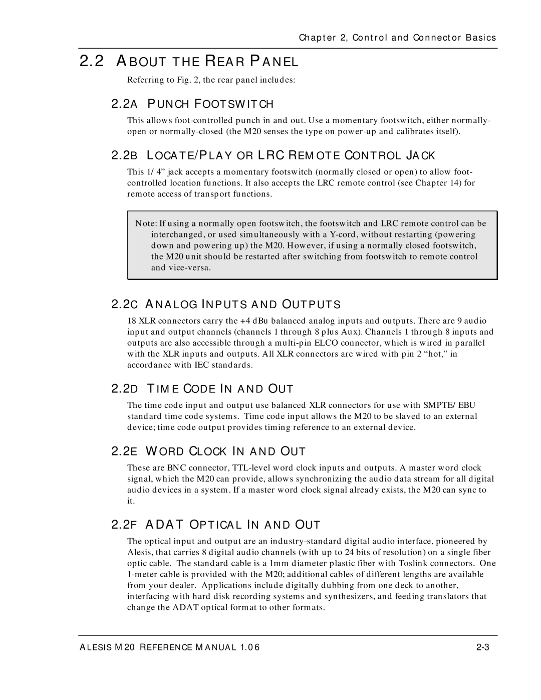 Alesis ALESIS M20 owner manual About the Rear Panel 