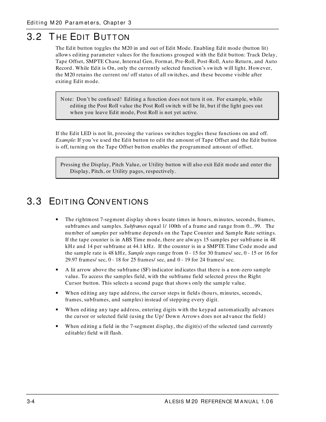 Alesis ALESIS M20 owner manual Edit Button, Editing Conventions 