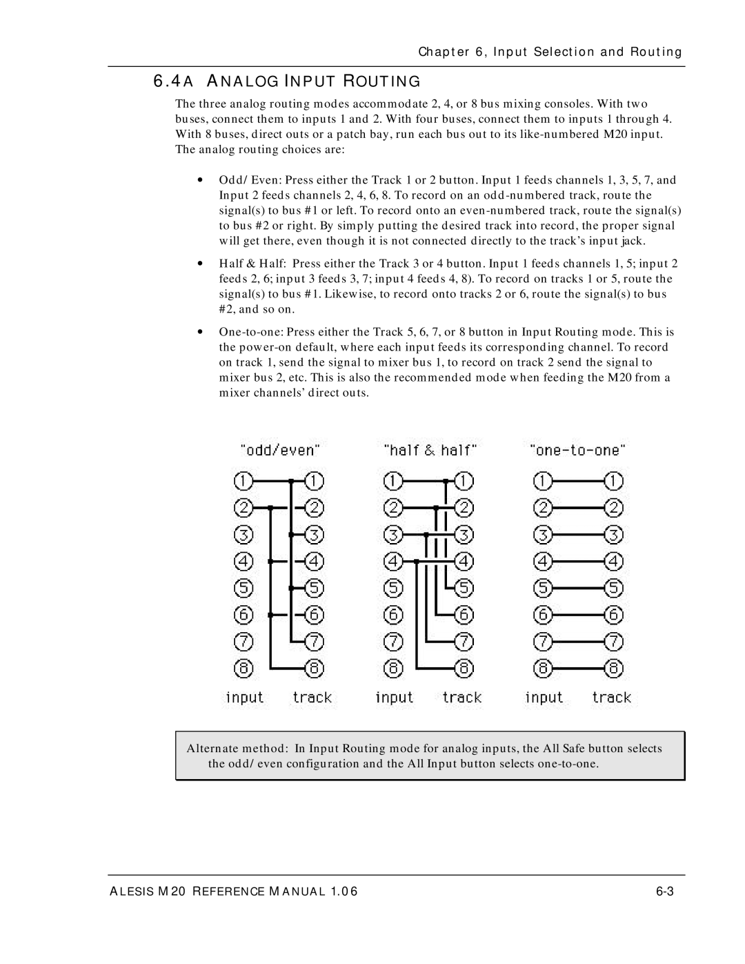 Alesis ALESIS M20 owner manual 4A Analog Input Routing, Input Selection and Routing 