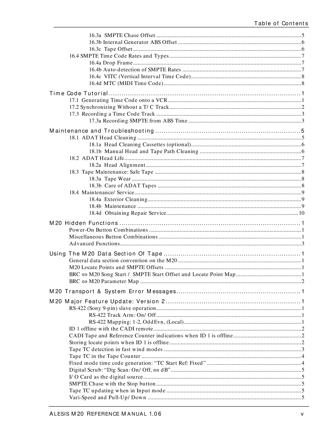 Alesis ALESIS M20 owner manual Time Code Tutorial, Maintenance and Troubleshooting, M20 Hidden Functions 