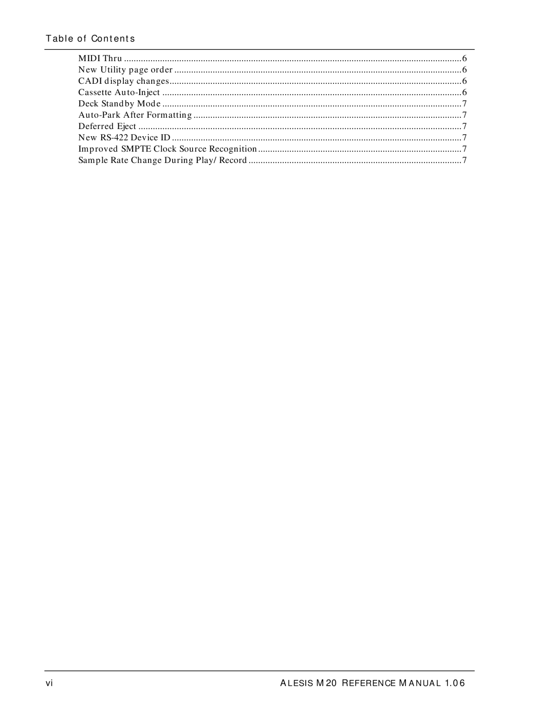 Alesis ALESIS M20 owner manual Table of Contents 