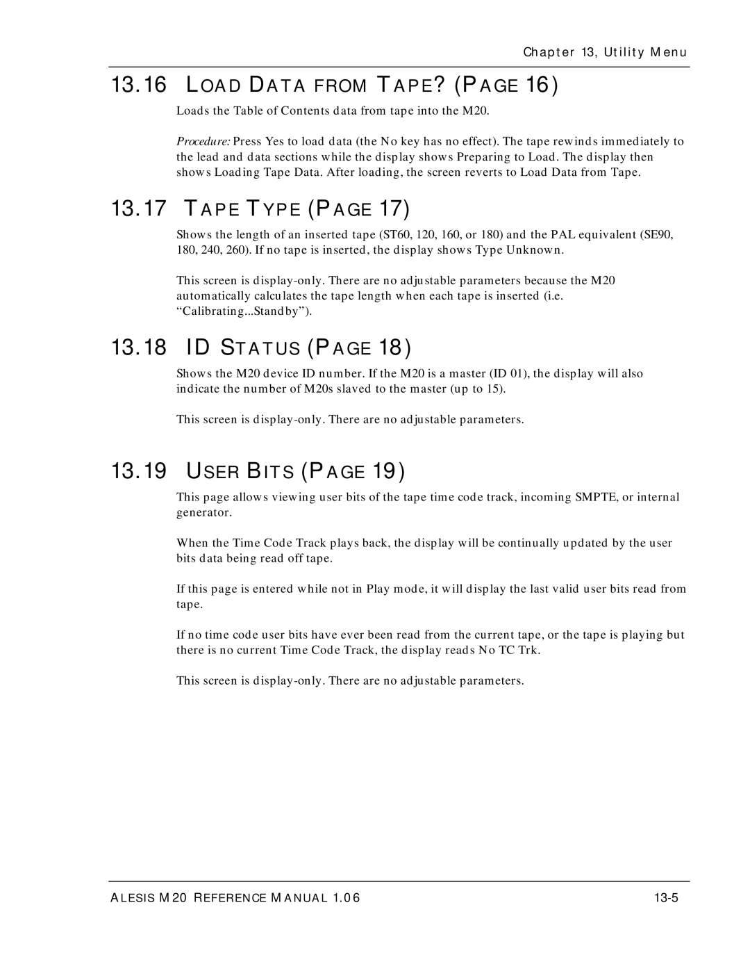 Alesis ALESIS M20 owner manual Load Data from TAPE?, 13-5 