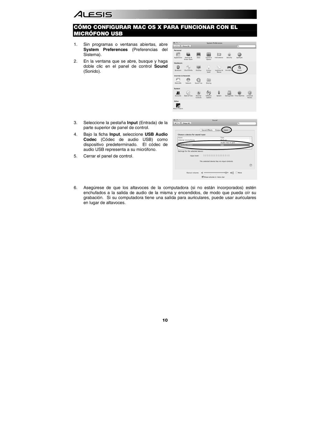 Alesis AM3 quick start Cómo Configurar MAC OS X Para Funcionar CON EL Micrófono USB 