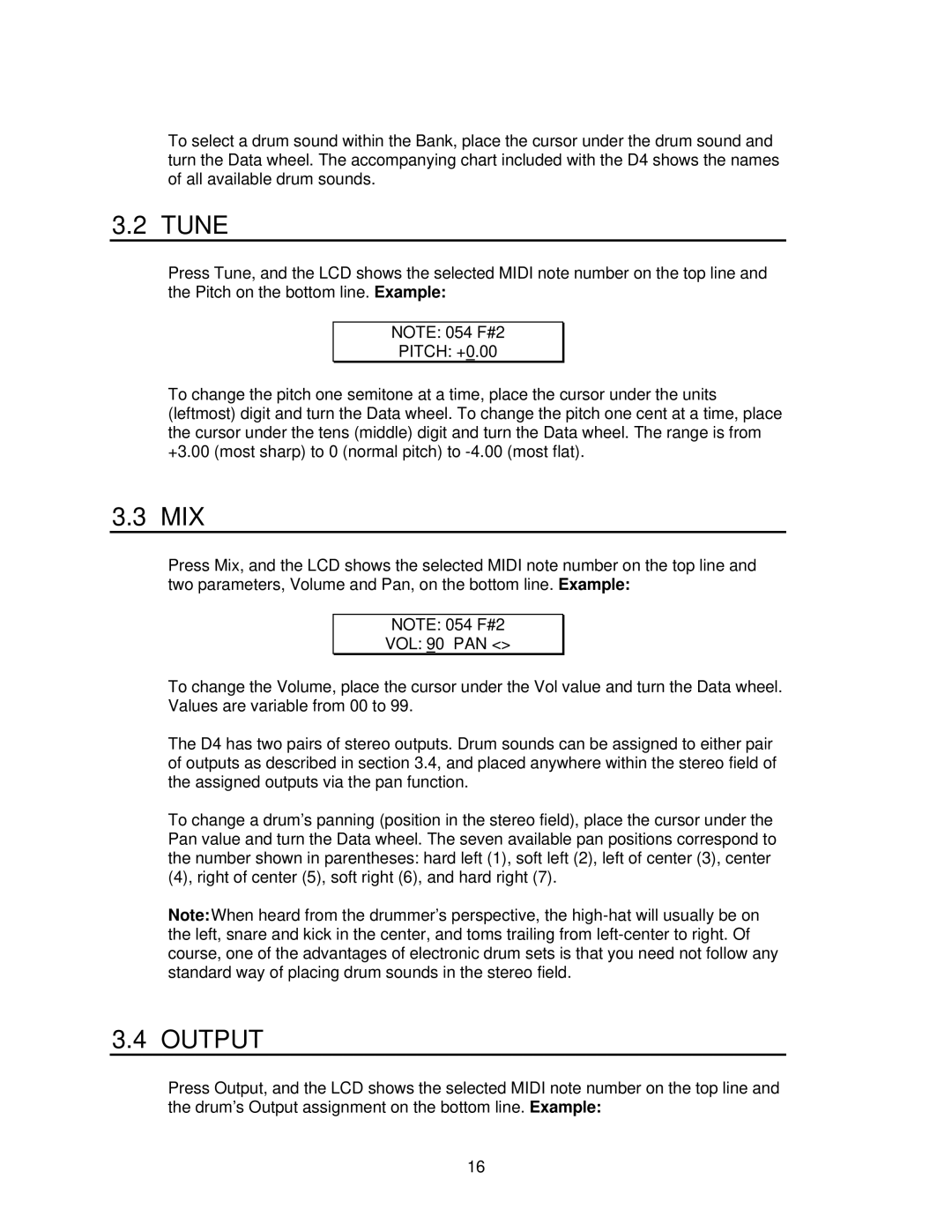 Alesis D4 manual Tune, Output 