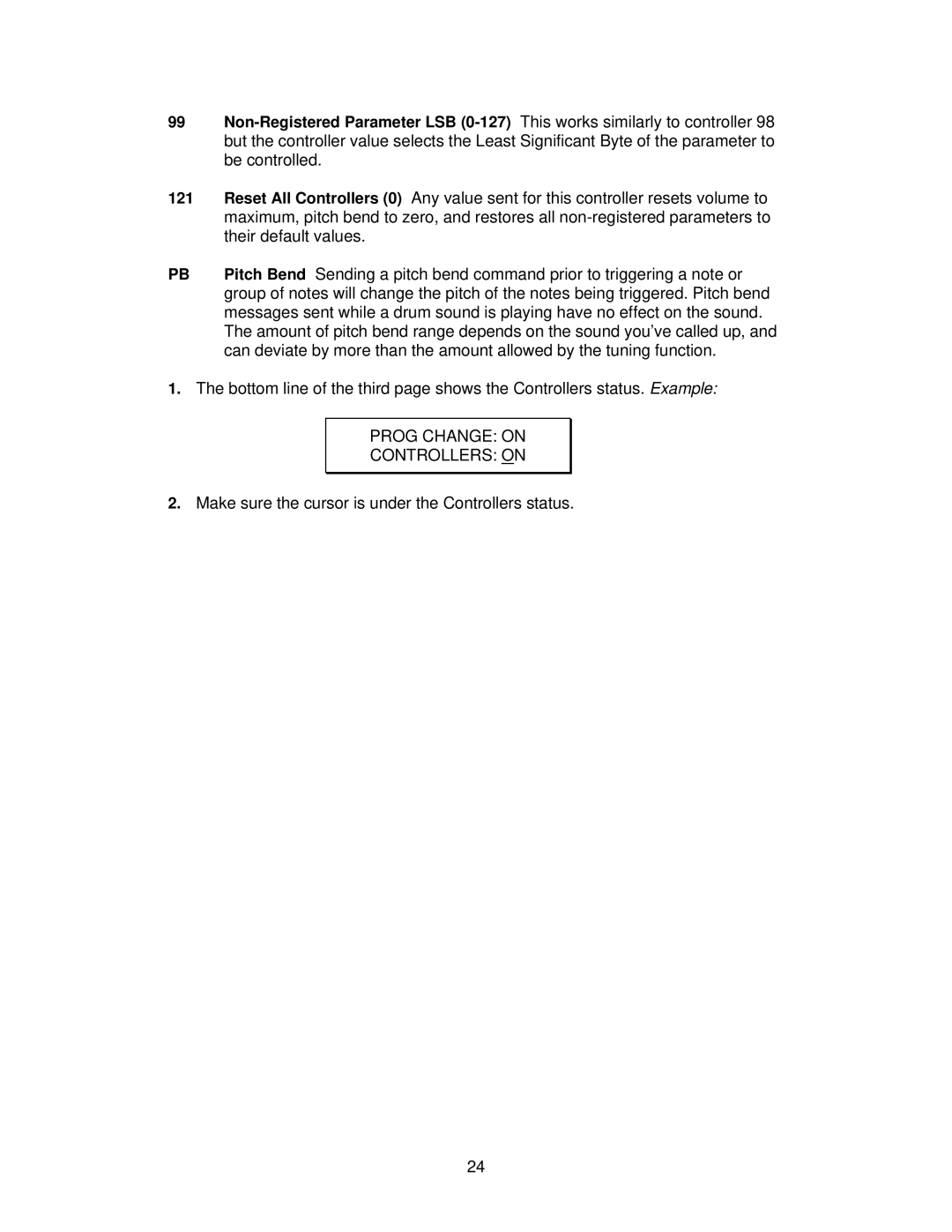 Alesis D4 manual Make sure the cursor is under the Controllers status 