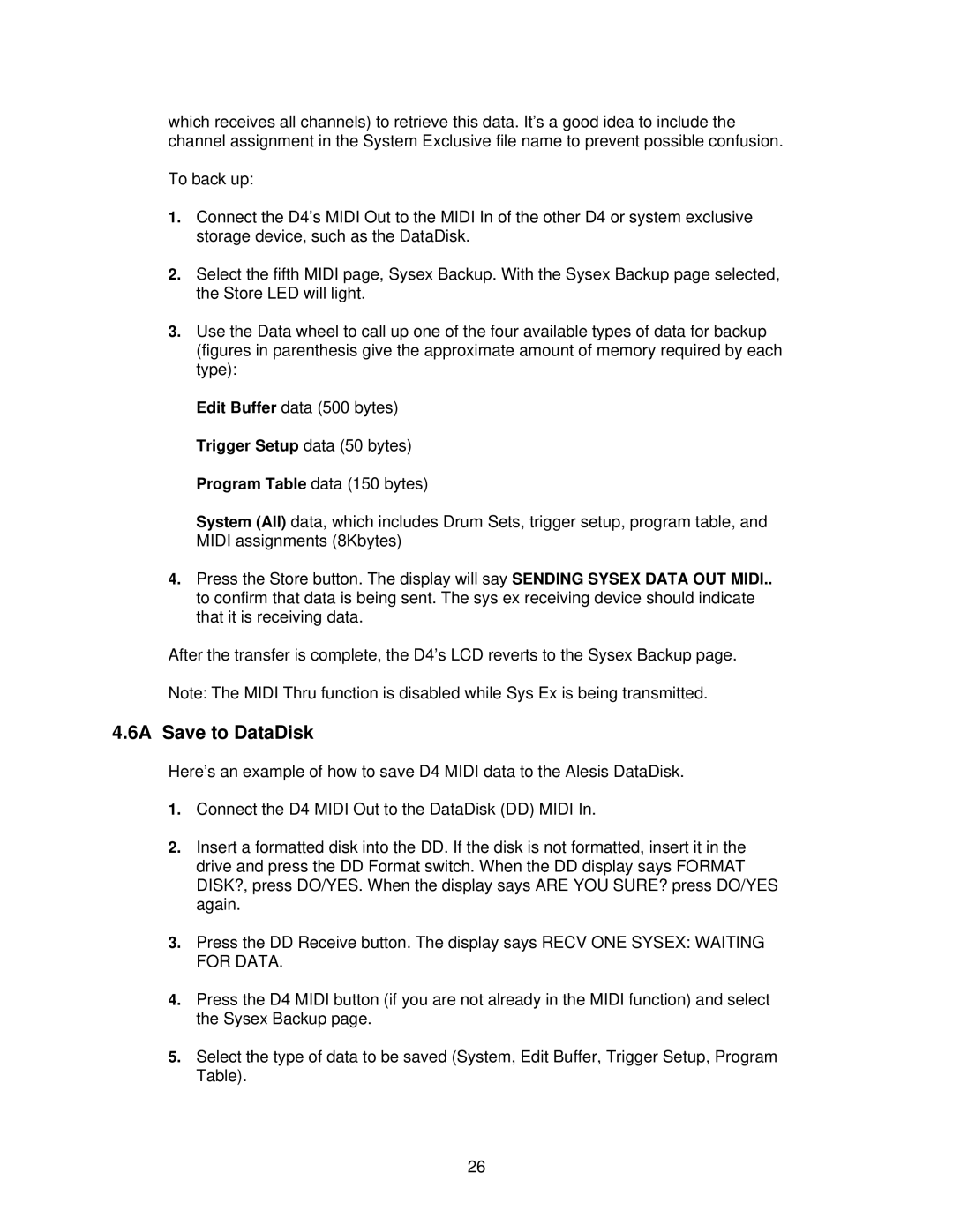 Alesis D4 manual 6A Save to DataDisk 