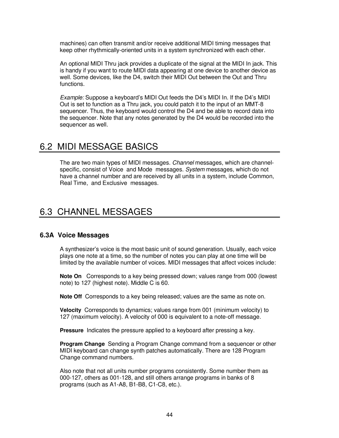 Alesis D4 manual Midi Message Basics, Channel Messages, 3A Voice Messages 