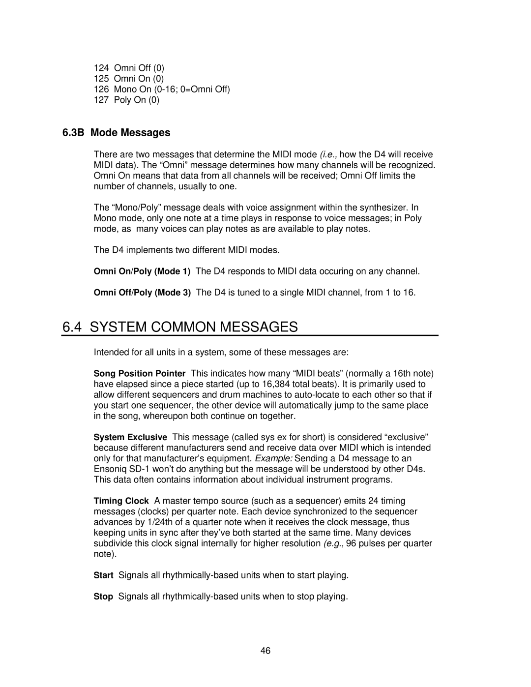 Alesis D4 manual System Common Messages, 3B Mode Messages 