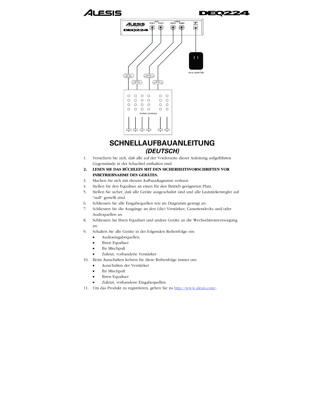 Alesis DEQ224 quick start Schnellaufbauanleitung 