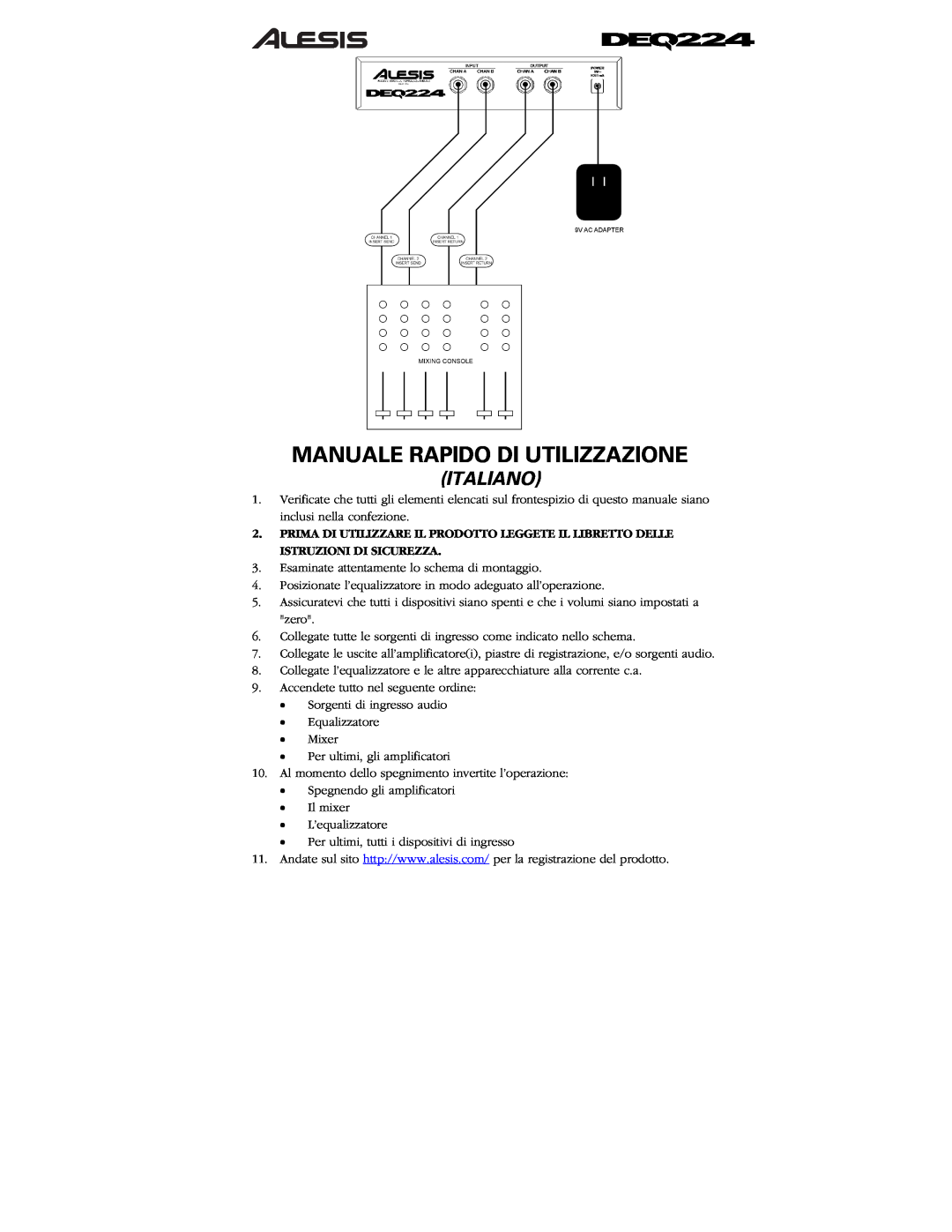Alesis DEQ224 quick start Manuale Rapido Di Utilizzazione, Italiano 