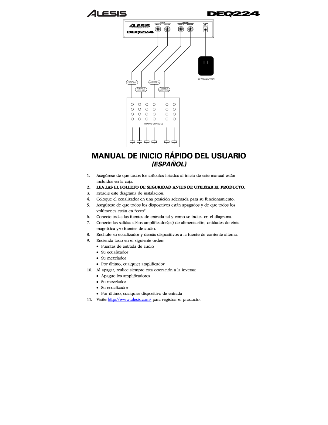 Alesis DEQ224 quick start Manual De Inicio Rápido Del Usuario, Español 