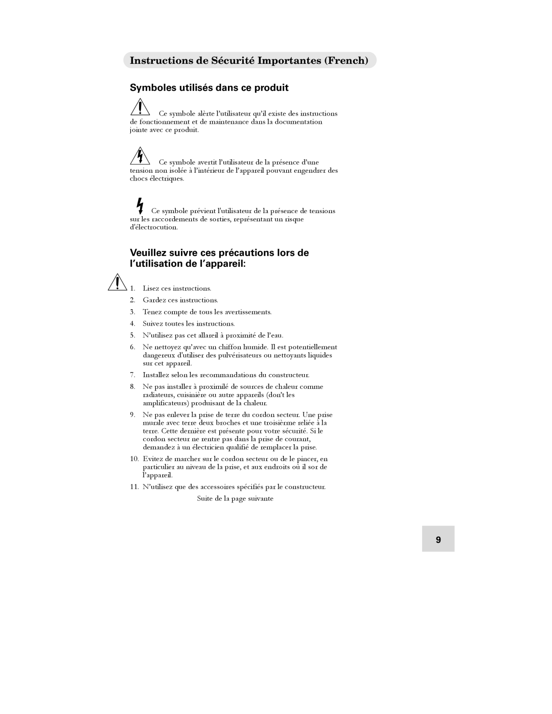 Alesis DEQ230D manual Instructions de Sécurité Importantes French, Symboles utilisés dans ce produit 