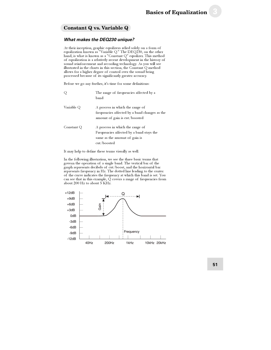 Alesis DEQ230D manual Constant Q vs. Variable Q, What makes the DEQ230 unique? 