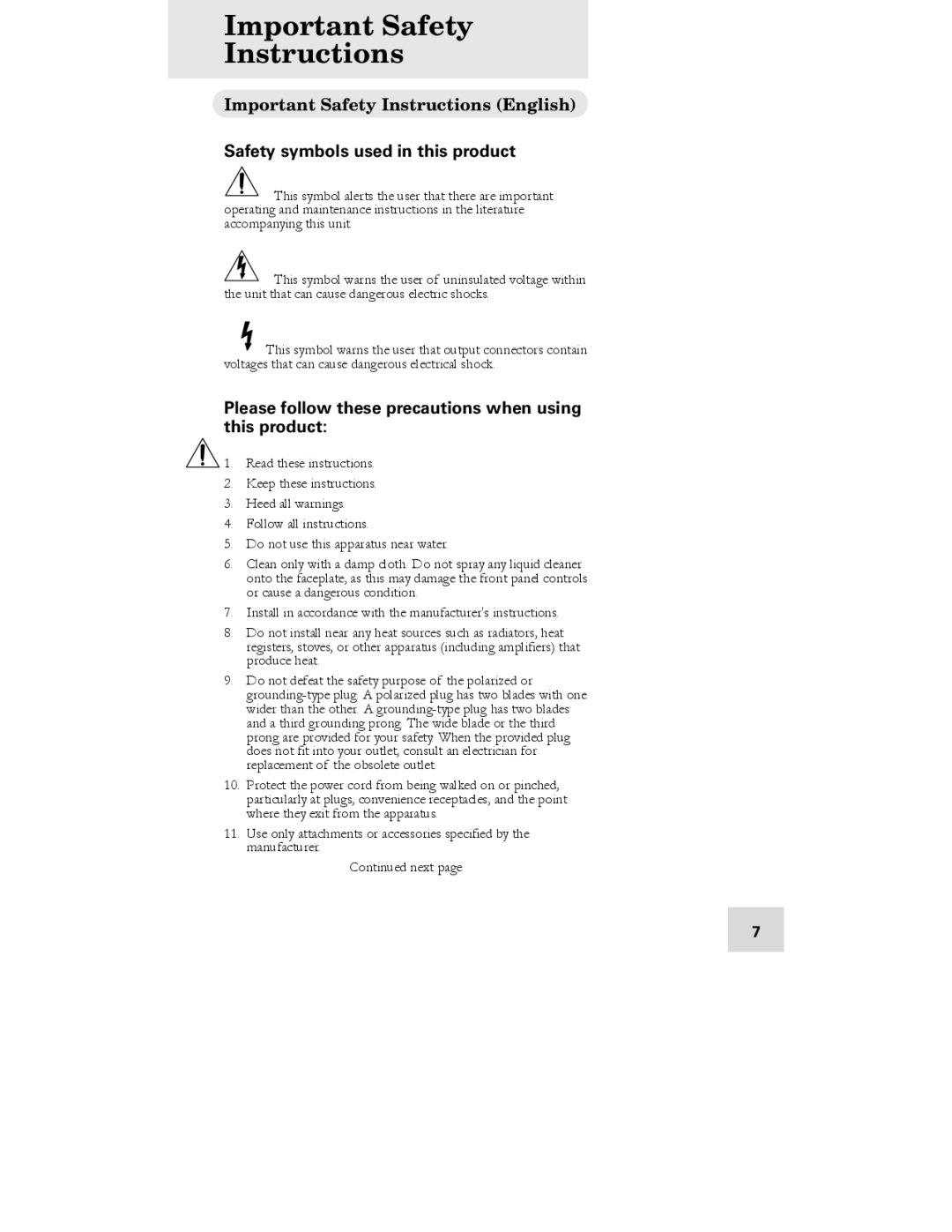 Alesis DEQ230D manual Important Safety Instructions English, Safety symbols used in this product 