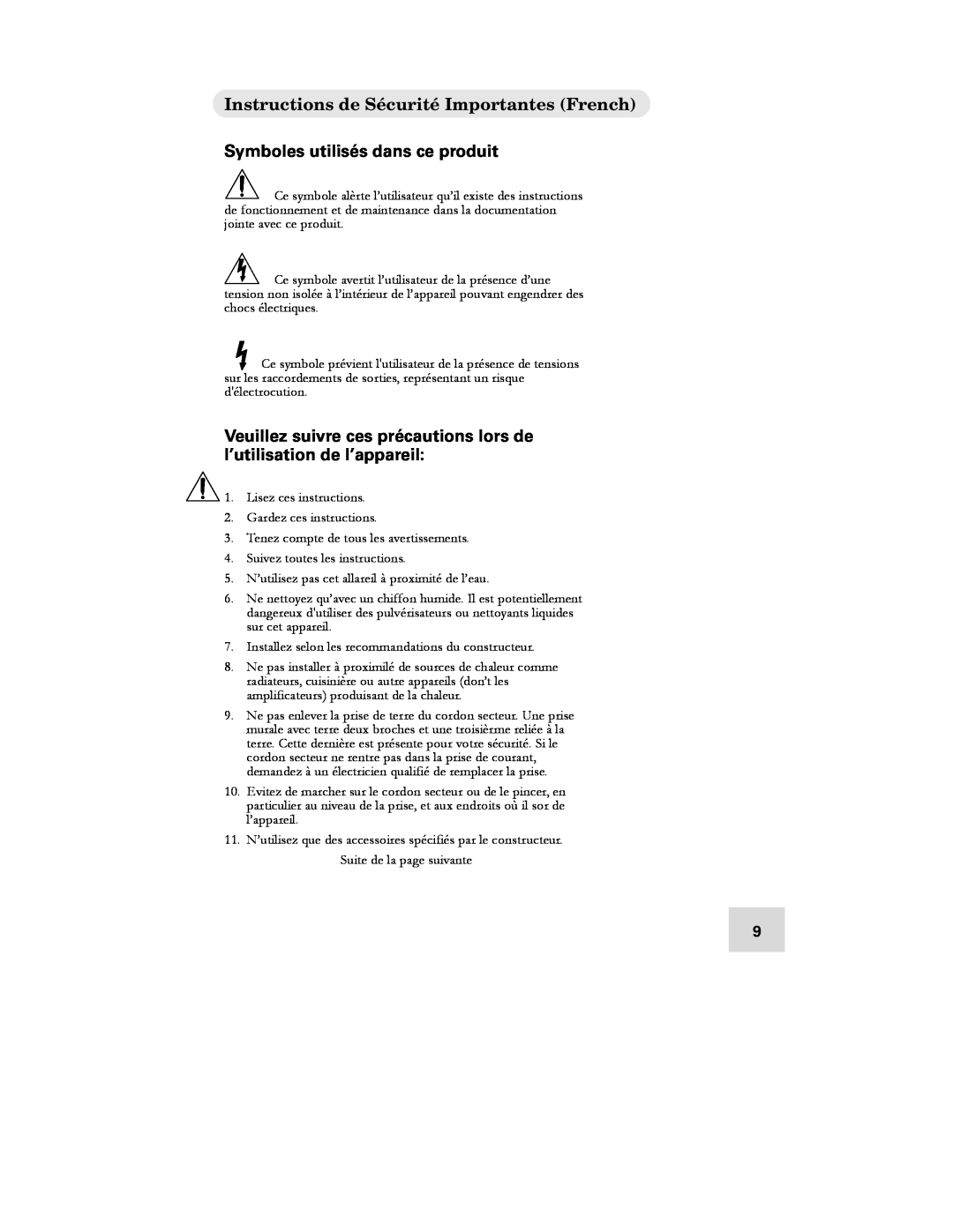 Alesis DEQ230D manual Instructions de Sécurité Importantes French, Symboles utilisés dans ce produit 