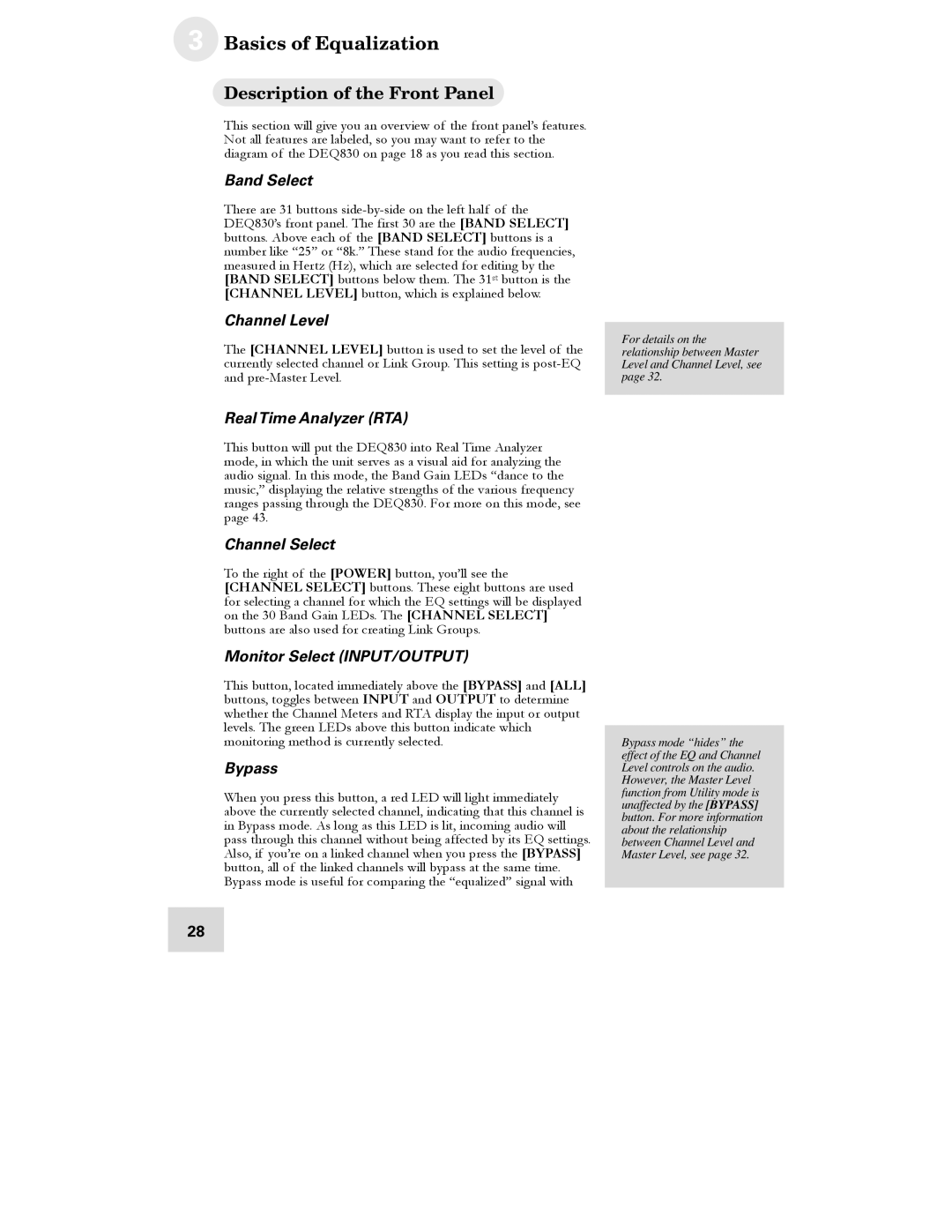 Alesis DEQ830 manual Description of the Front Panel 