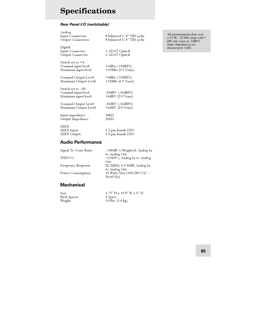 Alesis DEQ830 manual Specifications, Audio Performance, Mechanical 