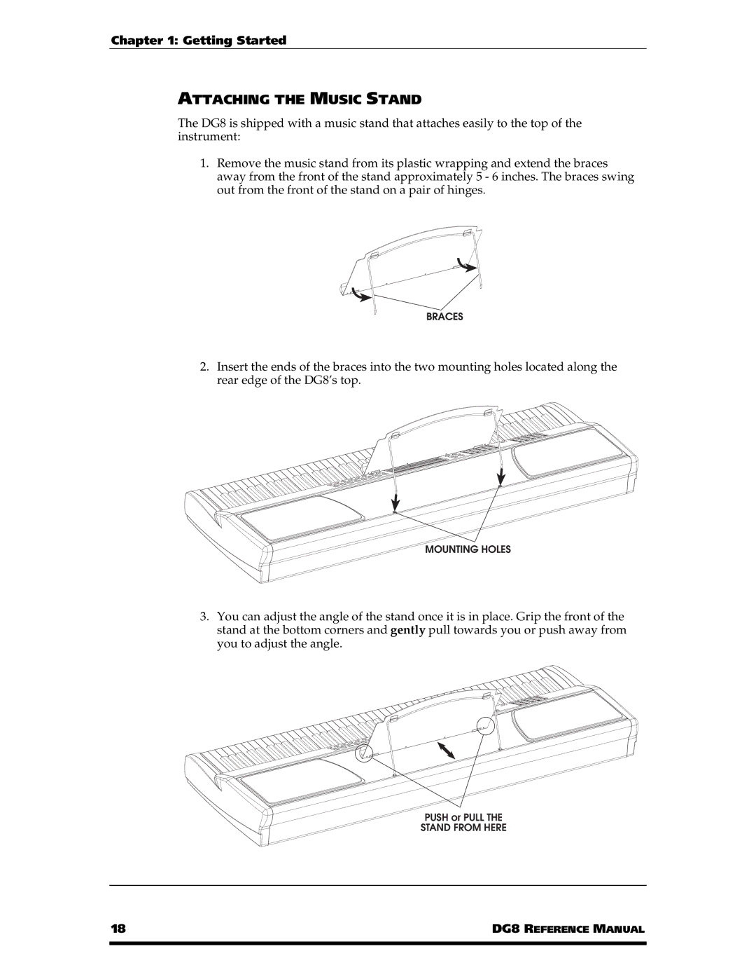 Alesis DG8 manual Attaching the Music Stand 