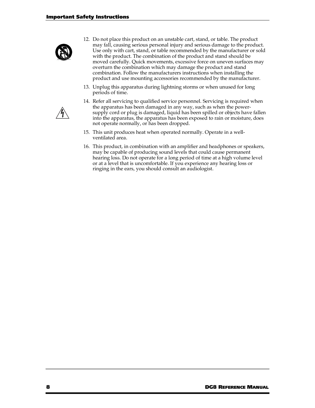 Alesis DG8 manual Important Safety Instructions 