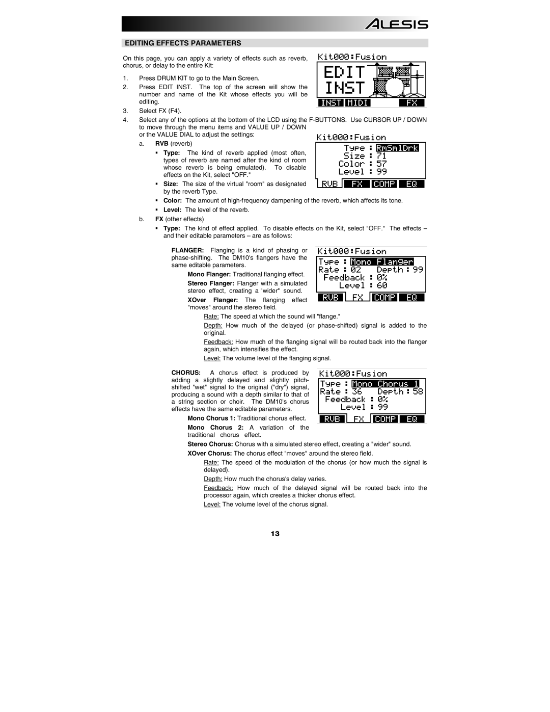 Alesis DM10 manual Editing Effects Parameters 