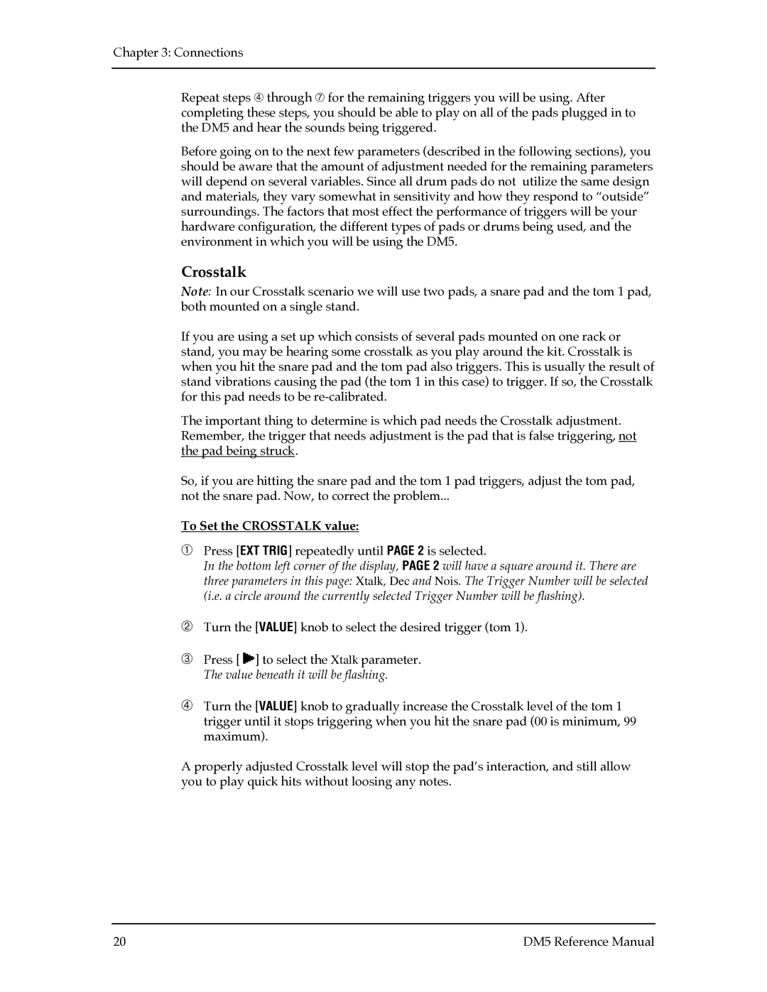 Alesis DM5 manual To Set the Crosstalk value 