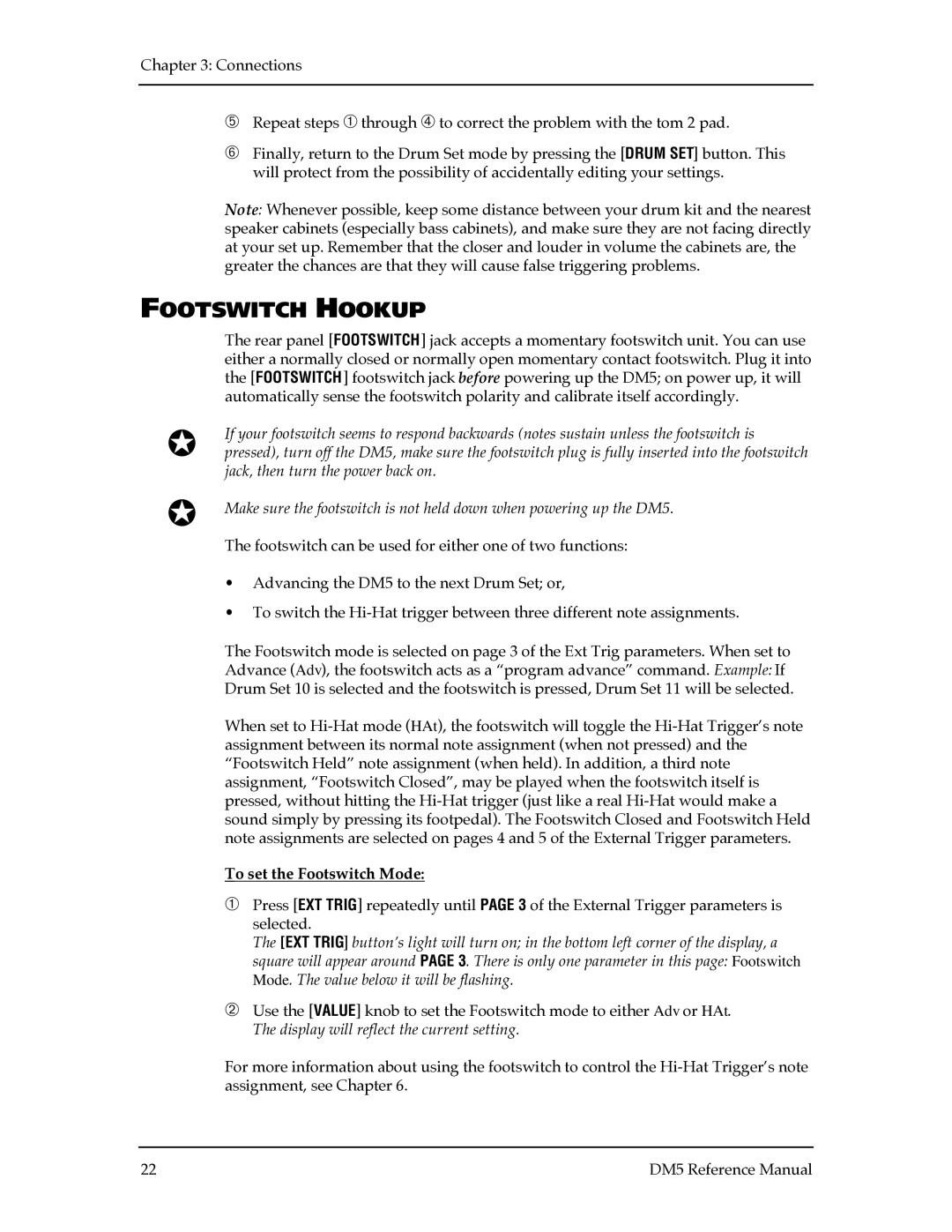 Alesis DM5 manual Footswitch Hookup, To set the Footswitch Mode 