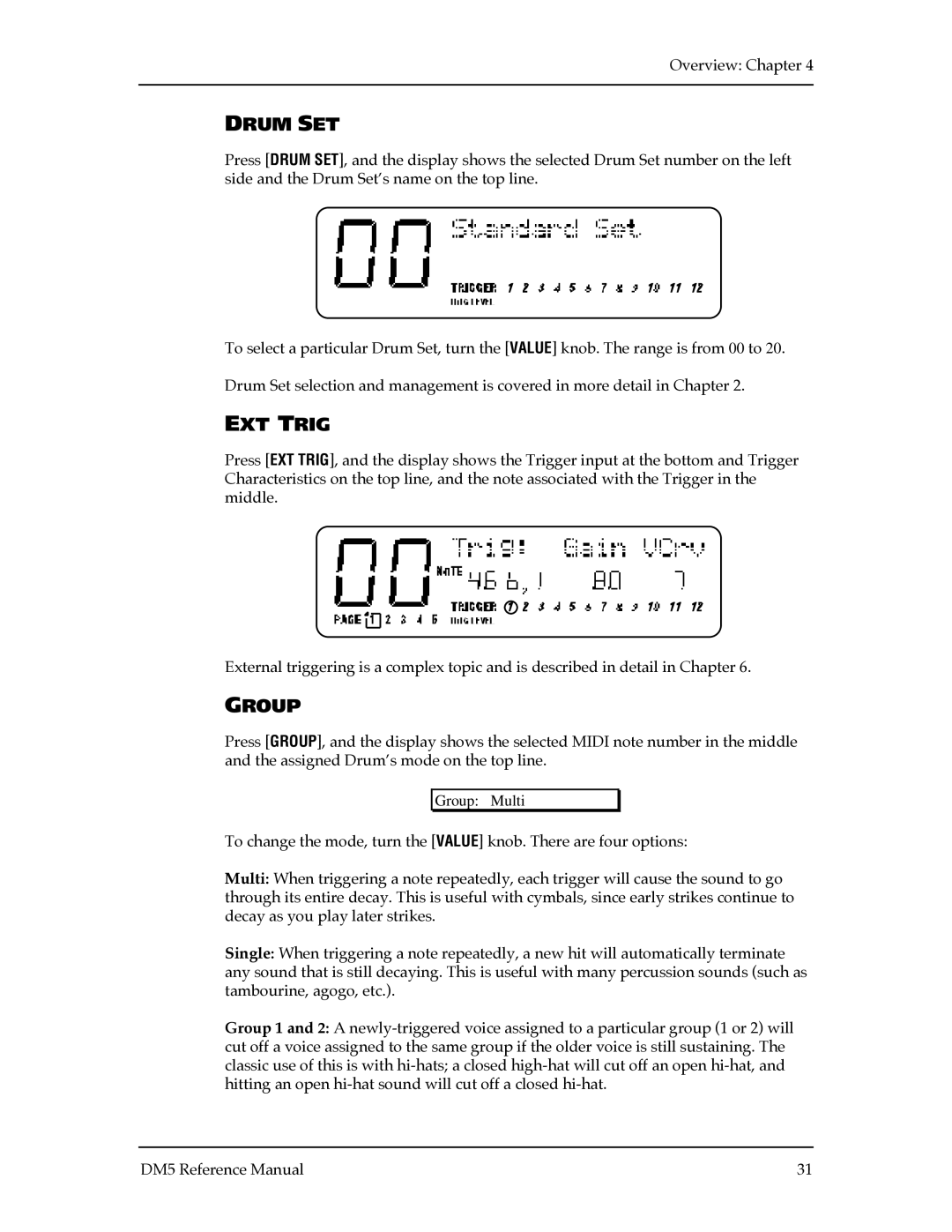 Alesis DM5 manual Drum SET, EXT Trig, Group 