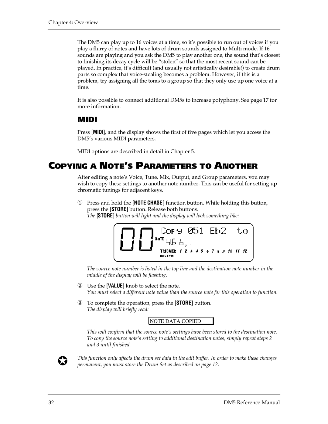 Alesis DM5 manual Midi, Copying a NOTE’S Parameters to Another 