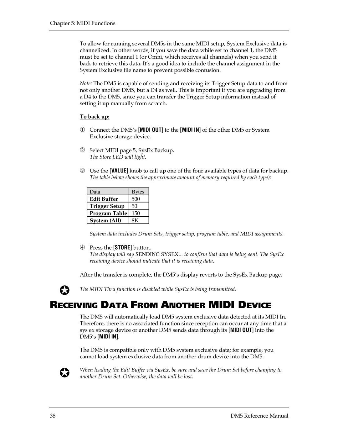 Alesis DM5 manual Receiving Data from Another Midi Device, To back up 