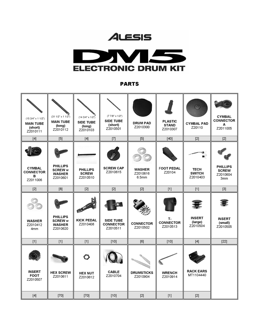 Alesis DM5 manual Parts 