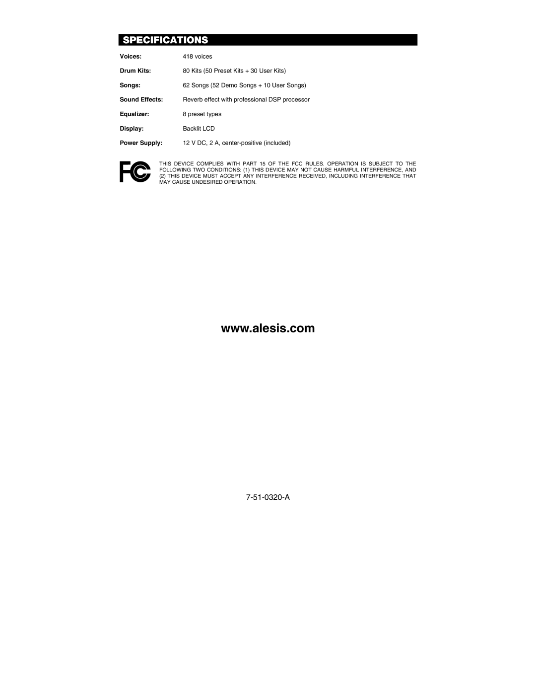 Alesis DM7 manual Specifications 